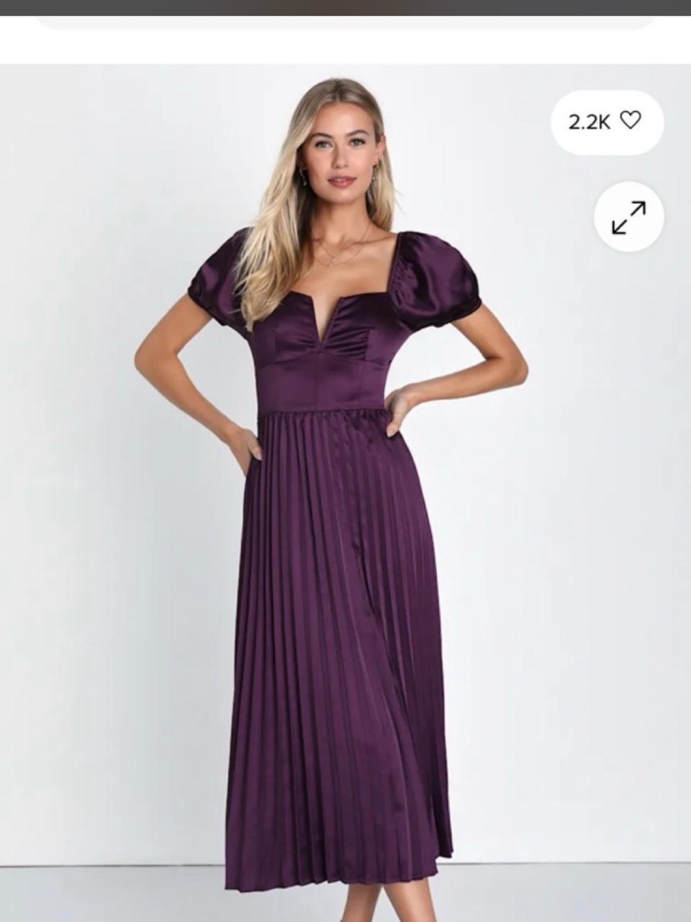 NWOT Lulus Purple Satin Pleated Midi Fress